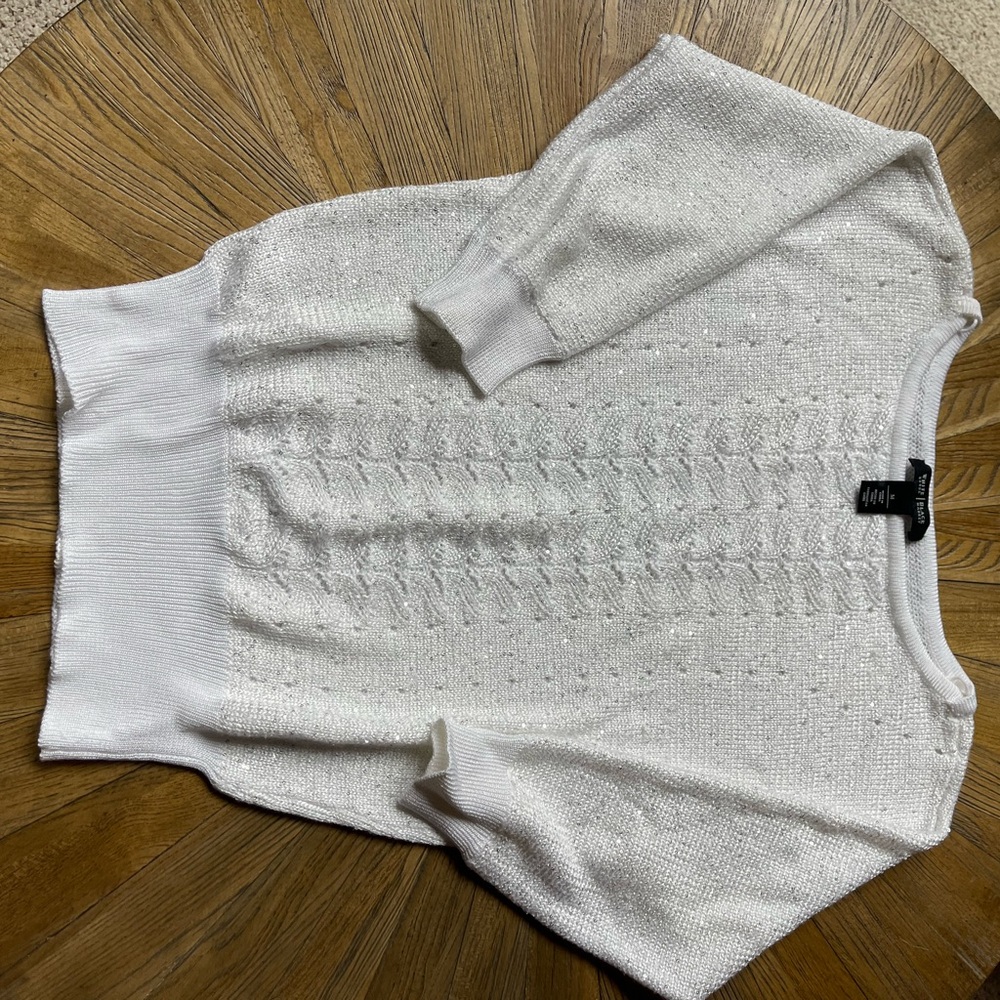 White House Black Market White Blouse with Textured Design